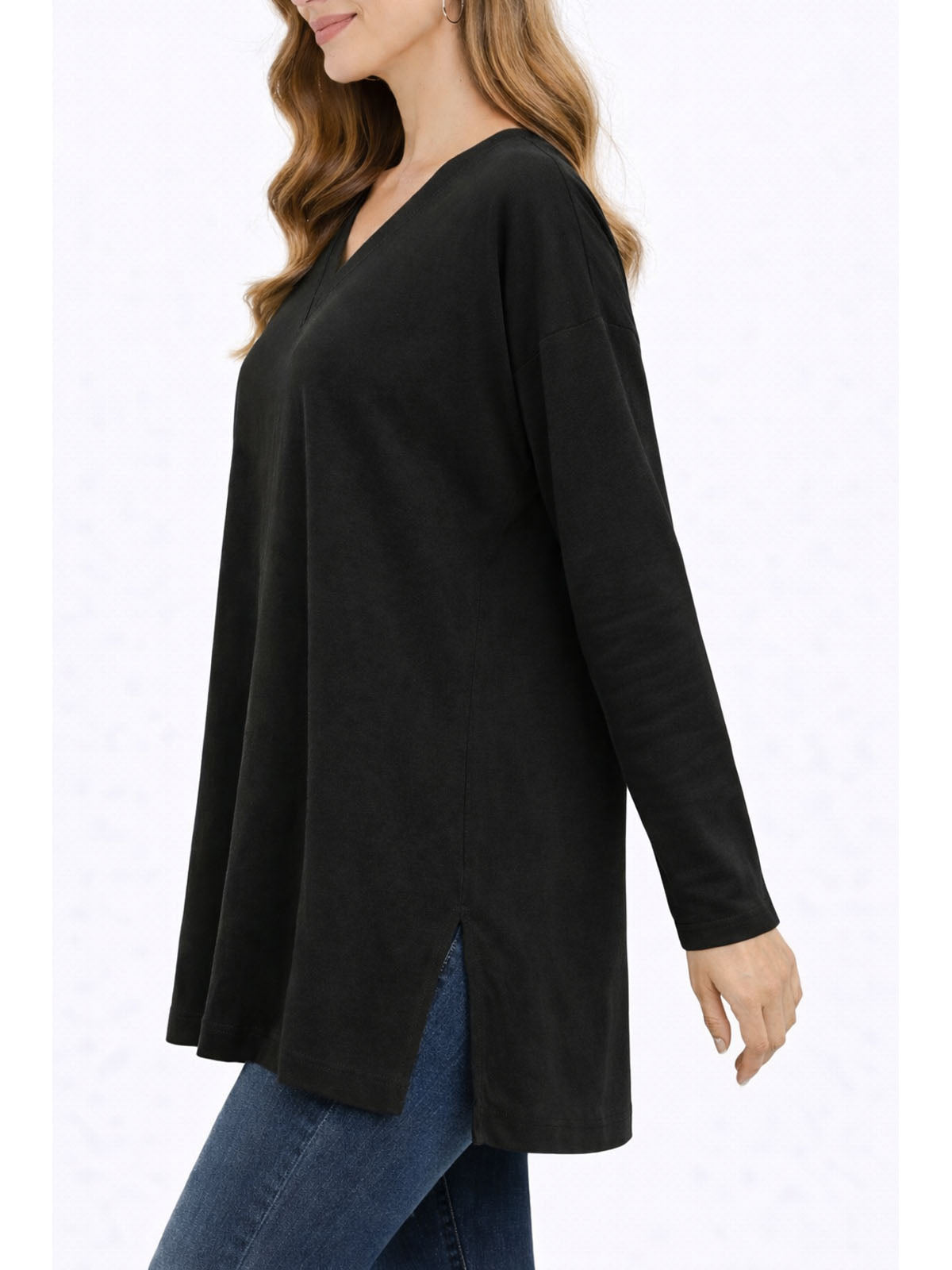 Black Supima Cotton Long Sleeve Tunic