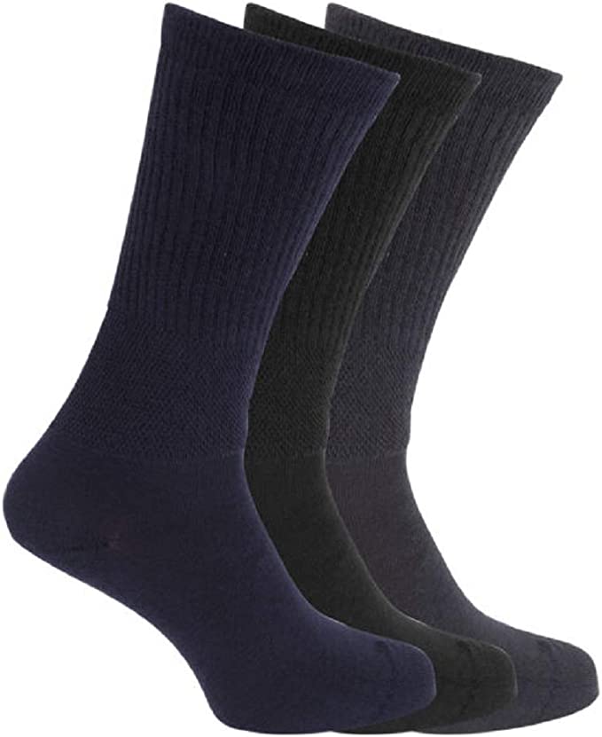 Mens Diabetic Socks 11-14 Big Foot Non-Binding Extra Wide Easy Stretch Cotton Rich 3 Pairs
