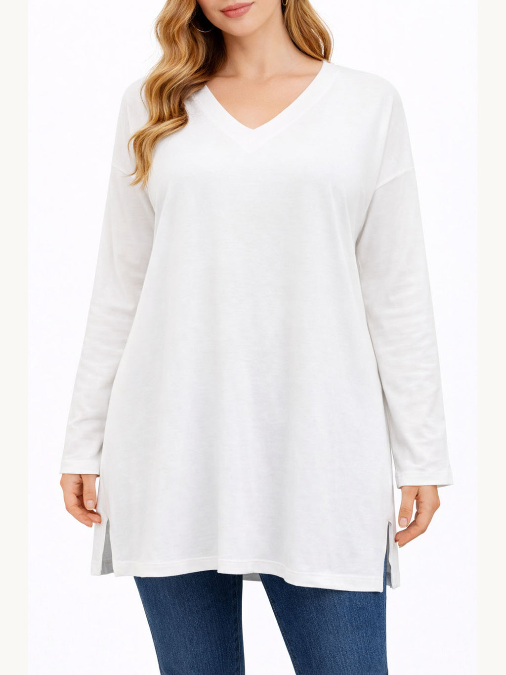 Ivory Supima Cotton Long Sleeve Tunic
