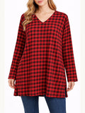 Red Supima Cotton Check Print Long Sleeve Tunic