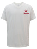 Mens Pure Cotton V-Neck T-Shirt - White with Roots Logo