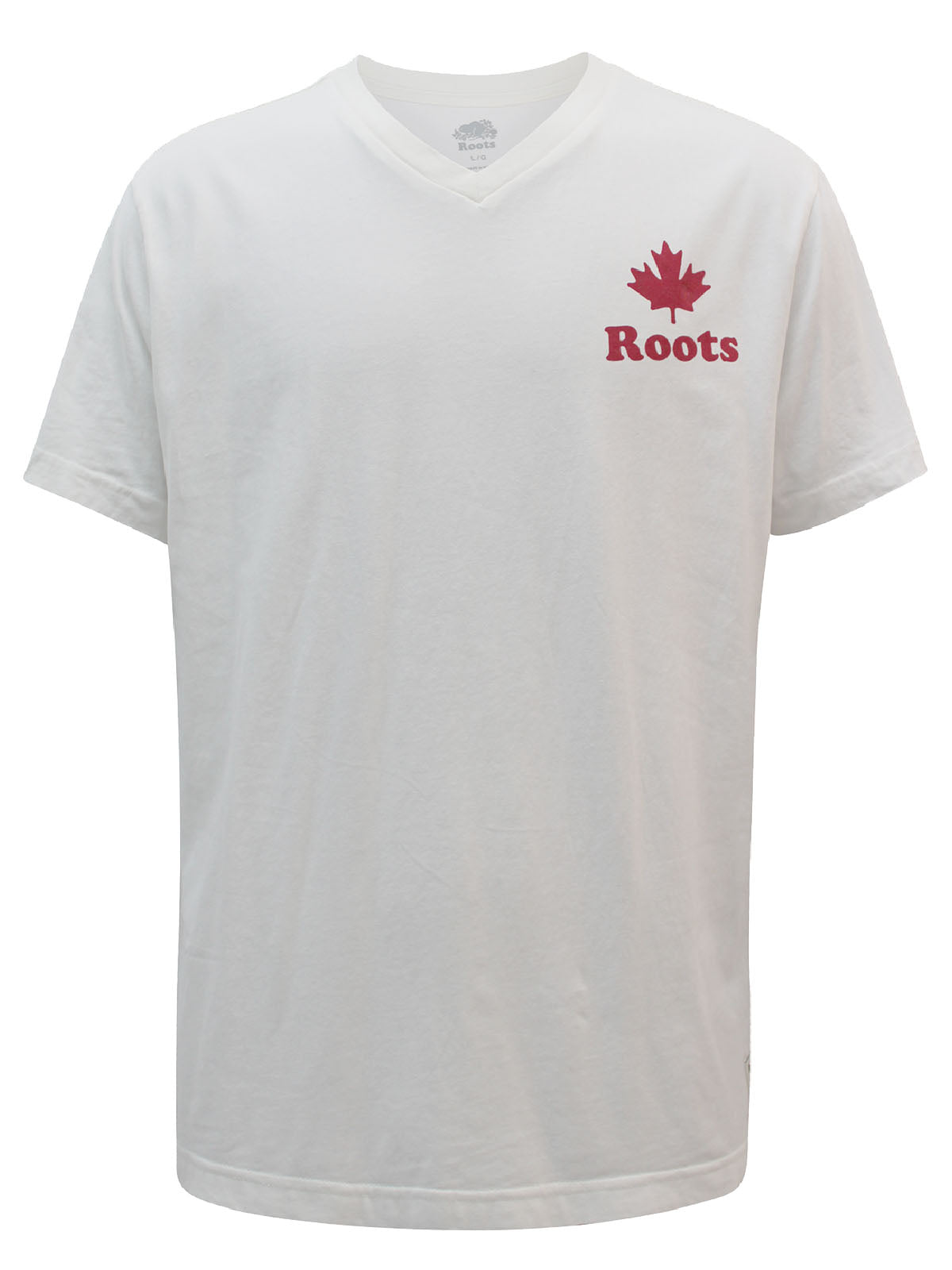 Mens Pure Cotton V-Neck T-Shirt - White with Roots Logo