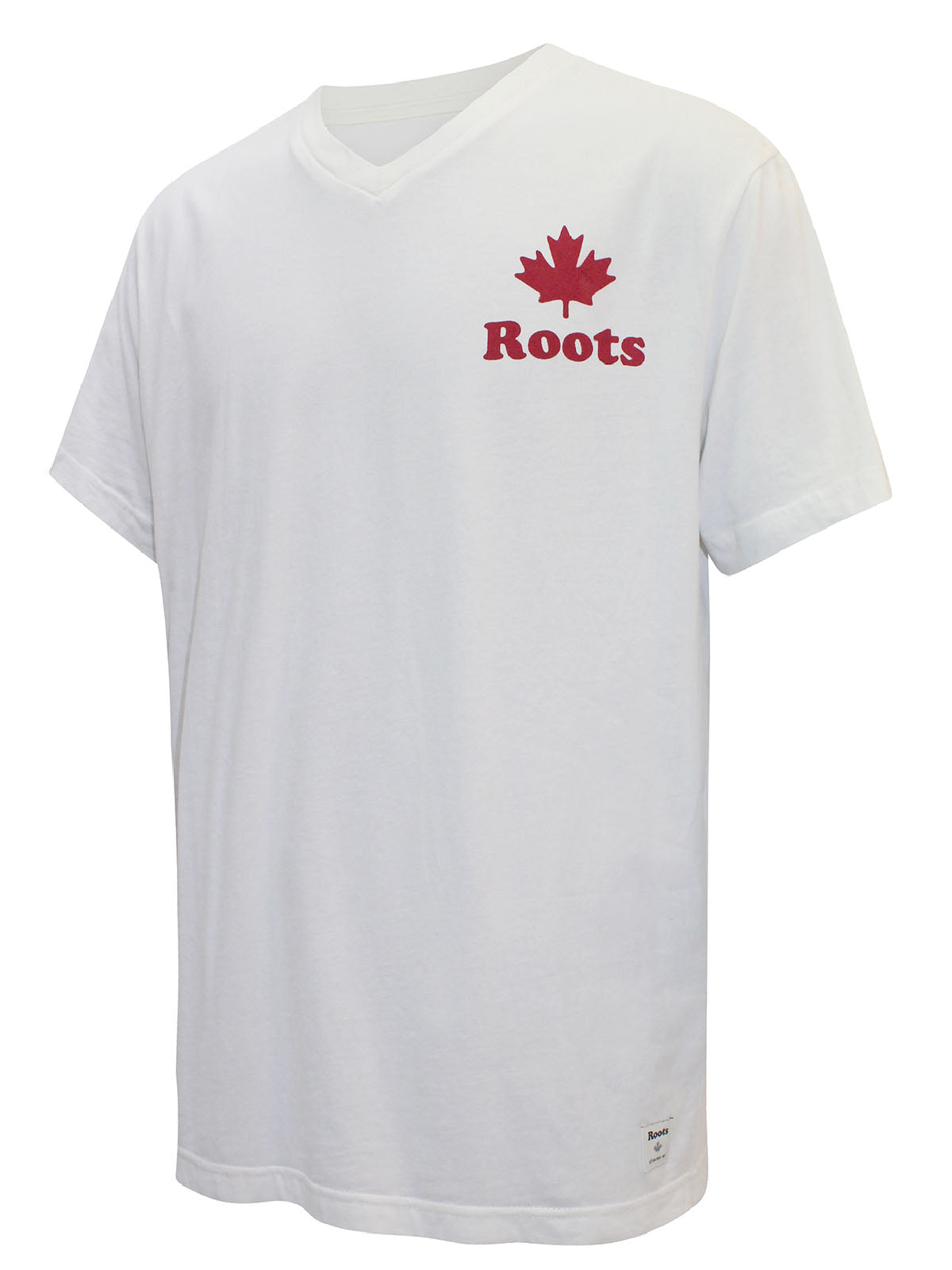Mens Pure Cotton V-Neck T-Shirt - White with Roots Logo